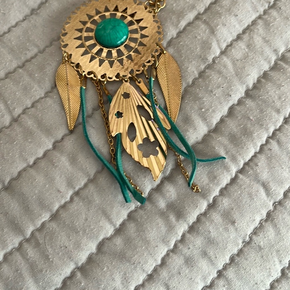 Elegant Gold and Green Dreamcatcher Pendant